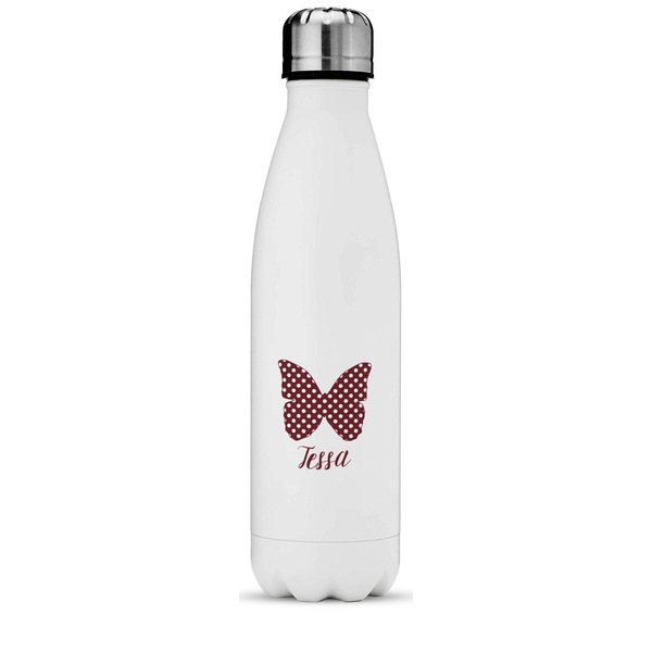 Custom Polka Dot Butterfly Water Bottle - 17 oz. - Stainless Steel - Full Color Printing (Personalized)