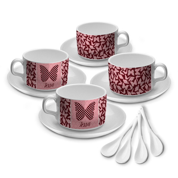 Custom Polka Dot Butterfly Tea Cup - Set of 4 (Personalized)