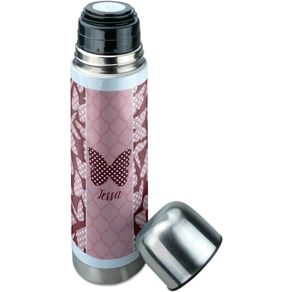 Polka Dot Butterfly Thermos - Lid Off