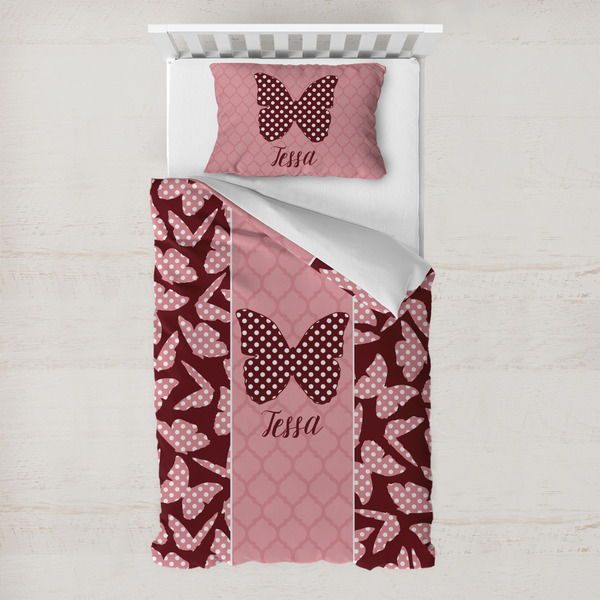 Custom Polka Dot Butterfly Toddler Bedding Set - With Pillowcase (Personalized)