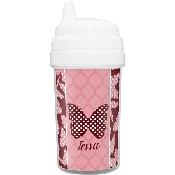 Custom Polka Dot Butterfly Toddler Sippy Cup (Personalized)