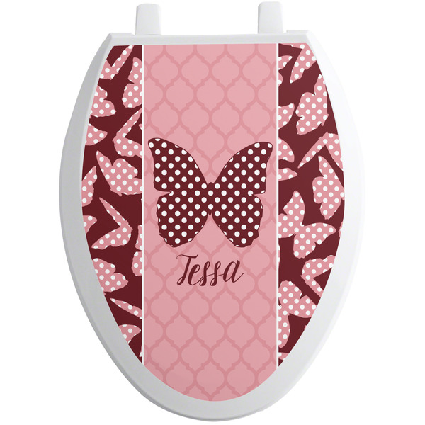 Custom Polka Dot Butterfly Toilet Seat Decal - Elongated (Personalized)