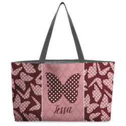 Polka Dot Butterfly Beach Totes Bag - w/ Black Handles (Personalized)