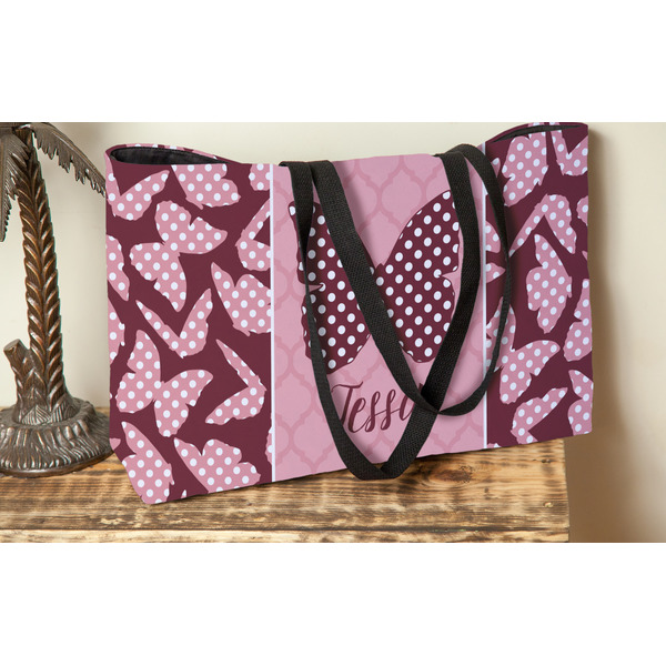 Polka Dot Butterfly Tote w/Black Handles - Lifestyle View