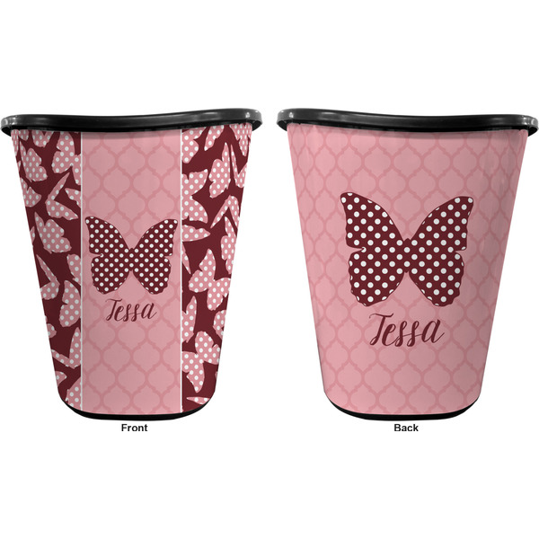 Polka Dot Butterfly Trash Can Black - Front and Back - Apvl