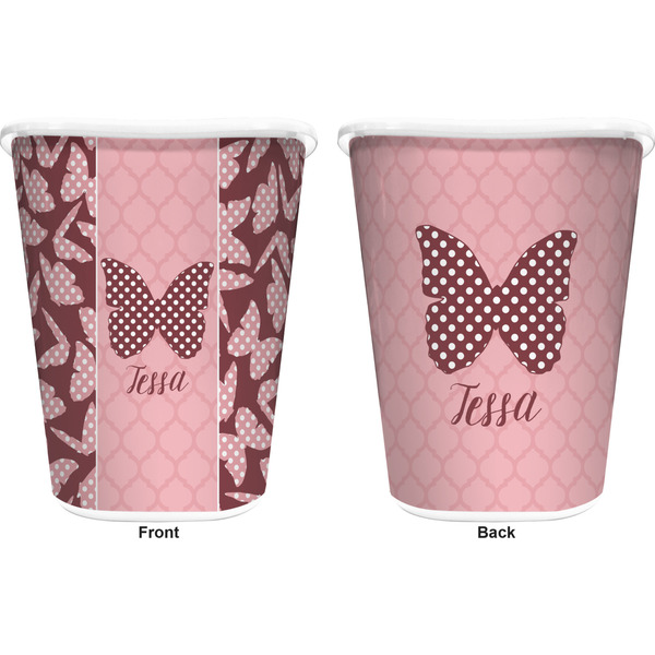 Polka Dot Butterfly Trash Can White - Front and Back - Apvl