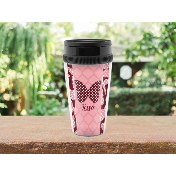 Polka Dot Butterfly Travel Mug Lifestyle (Personalized)