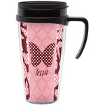 Polka Dot Butterfly Acrylic Travel Mug with Handle (Personalized)