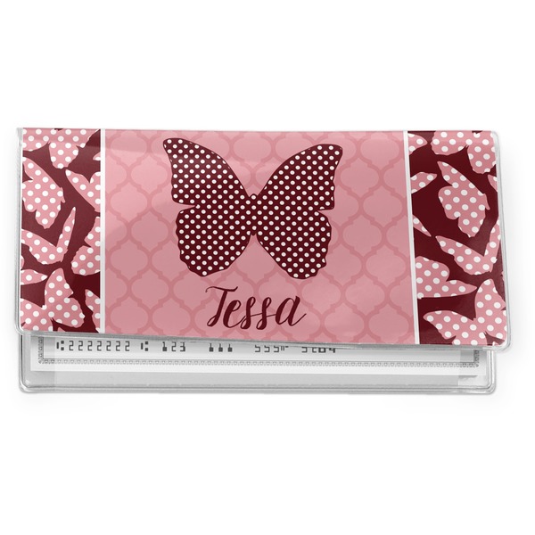 Custom Polka Dot Butterfly Vinyl Checkbook Cover (Personalized)