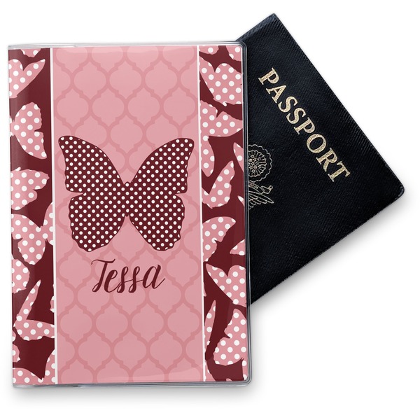 Custom Polka Dot Butterfly Vinyl Passport Holder (Personalized)