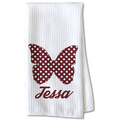 Polka Dot Butterfly Kitchen Towel - Waffle Weave - Partial Print (Personalized)