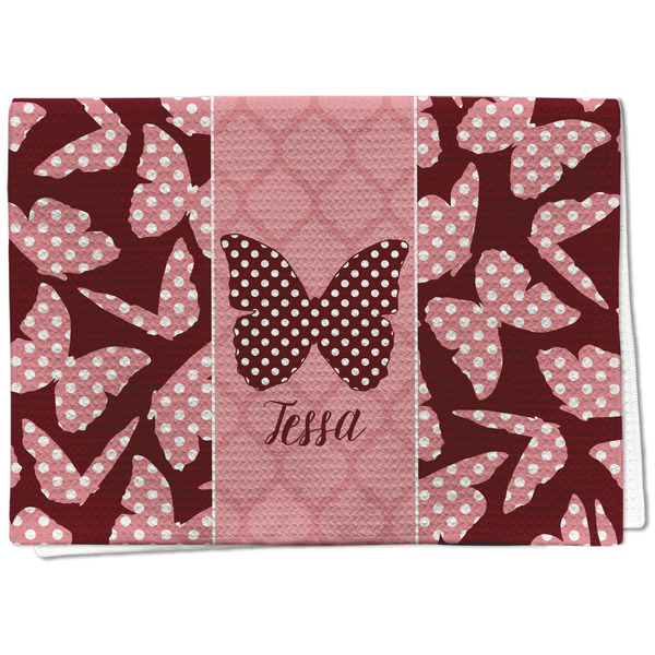 Custom Polka Dot Butterfly Kitchen Towel - Waffle Weave - Full Color Print (Personalized)