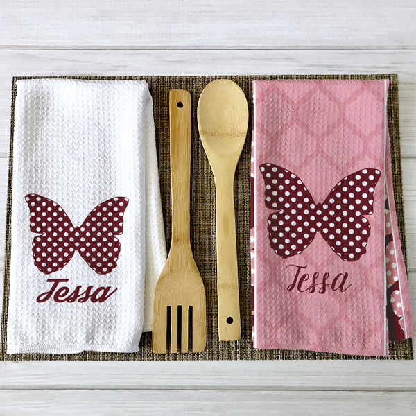 Polka Dot Butterfly Waffle Weave Towels - 2 Print Styles