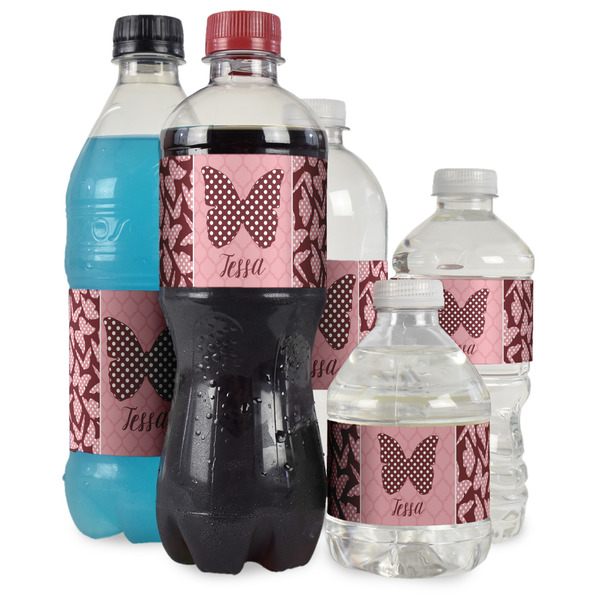 Polka Dot Butterfly Water Bottle Label - Multiple Bottle Sizes