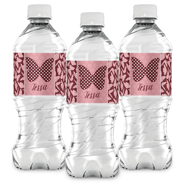 Polka Dot Butterfly Water Bottle Labels - Front View