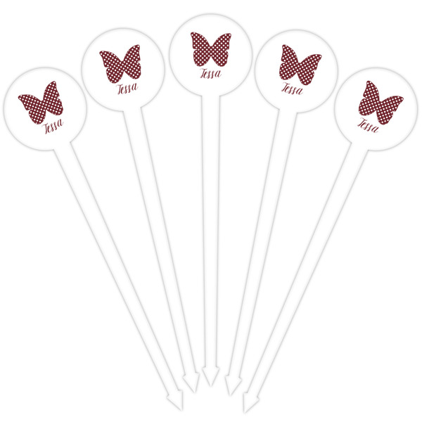 Polka Dot Butterfly White Plastic 4" Food Pick - Round - Fan View