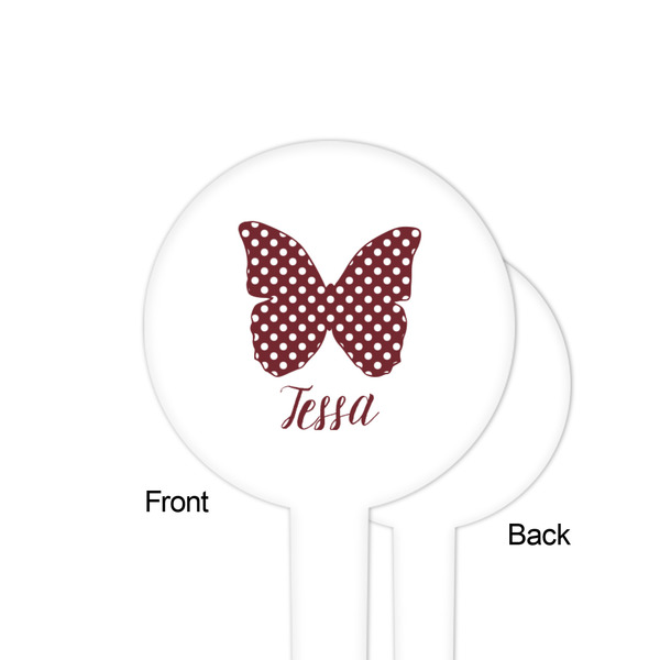 Polka Dot Butterfly White Plastic 4" Food Pick - Round - Single Sided - Front & Back