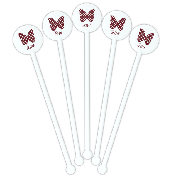Polka Dot Butterfly White Plastic 5.5" Stir Stick - Fan View