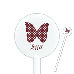 Polka Dot Butterfly 5.5" Round Plastic Stir Sticks - White - Single Sided (Personalized)