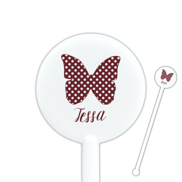 Custom Polka Dot Butterfly 5.5" Round Plastic Stir Sticks - White - Single Sided (Personalized)