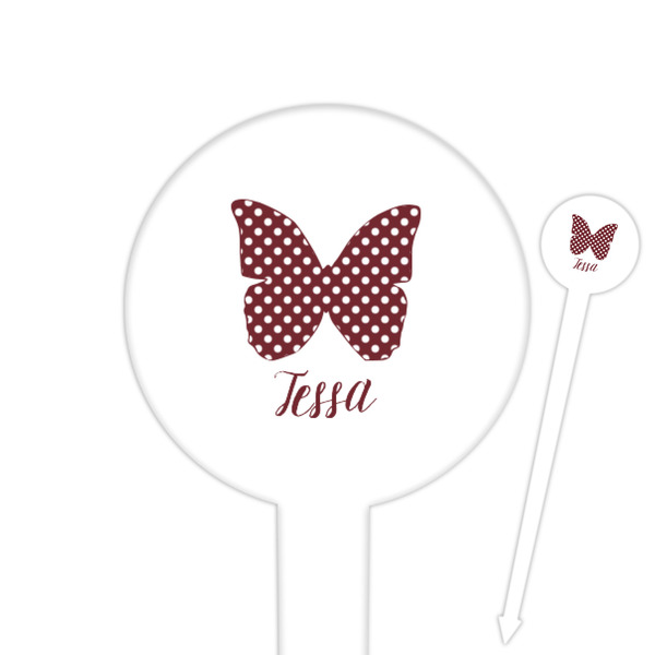 Custom Polka Dot Butterfly Cocktail Picks - Round Plastic (Personalized)