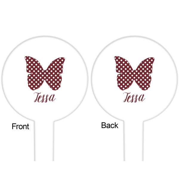 Polka Dot Butterfly White Plastic 6" Food Pick - Round - Double Sided - Front & Back