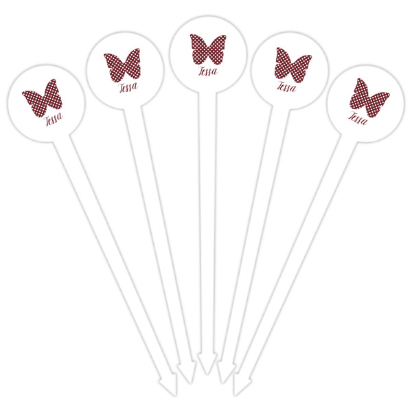 Polka Dot Butterfly White Plastic 6" Food Pick - Round - Fan View