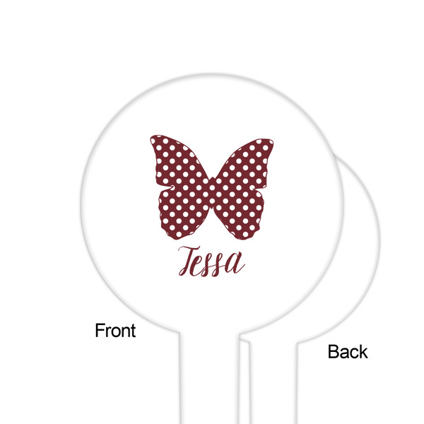 Polka Dot Butterfly White Plastic 6" Food Pick - Round - Single Sided - Front & Back