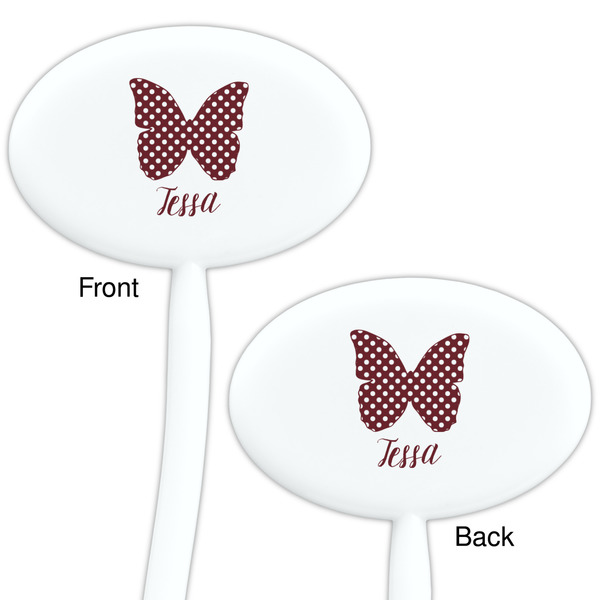 Polka Dot Butterfly White Plastic 7" Stir Stick - Double Sided - Oval - Front & Back