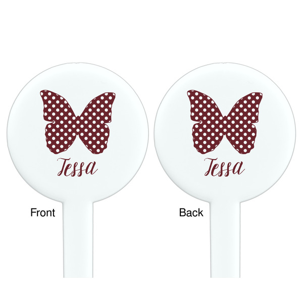 Polka Dot Butterfly White Plastic 7" Stir Stick - Double Sided - Round - Front & Back