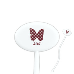 Polka Dot Butterfly 7" Oval Plastic Stir Sticks - White - Double Sided (Personalized)