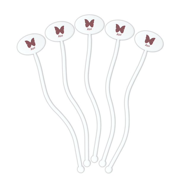Polka Dot Butterfly White Plastic 7" Stir Stick - Oval - Fan