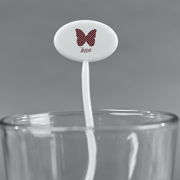Polka Dot Butterfly White Plastic 7" Stir Stick - Oval - Main
