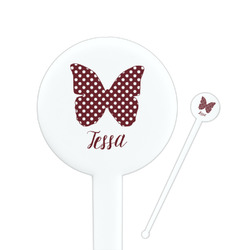 Polka Dot Butterfly 7" Round Plastic Stir Sticks - White - Double Sided (Personalized)