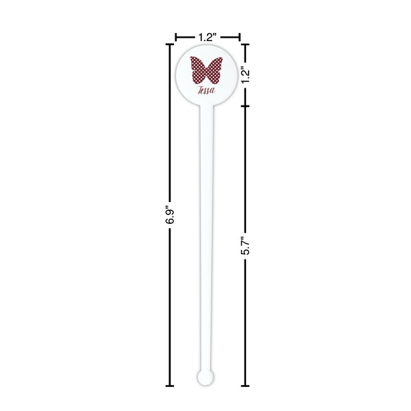 Polka Dot Butterfly White Plastic 7" Stir Stick - Round - Dimensions