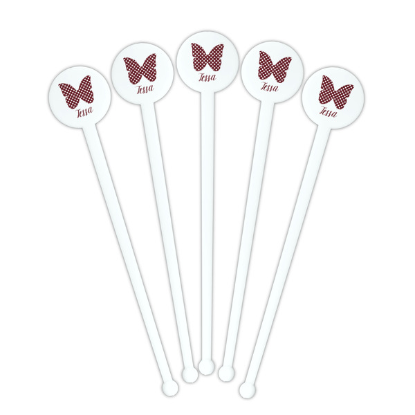 Polka Dot Butterfly White Plastic 7" Stir Stick - Round - Fan View