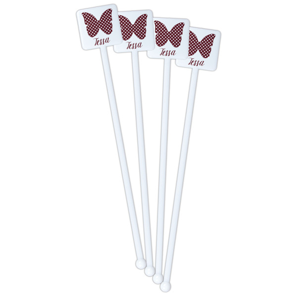 Polka Dot Butterfly White Plastic Stir Stick - Single Sided - Square - Front