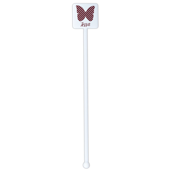 Polka Dot Butterfly White Plastic Stir Stick - Single Sided - Square - Single Stick
