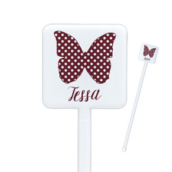 Polka Dot Butterfly Square Plastic Stir Sticks - Double Sided (Personalized)