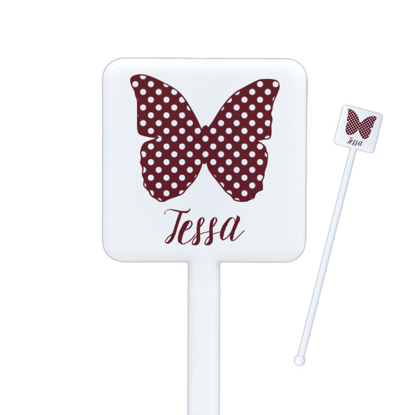 Custom Polka Dot Butterfly Square Plastic Stir Sticks - Double Sided (Personalized)