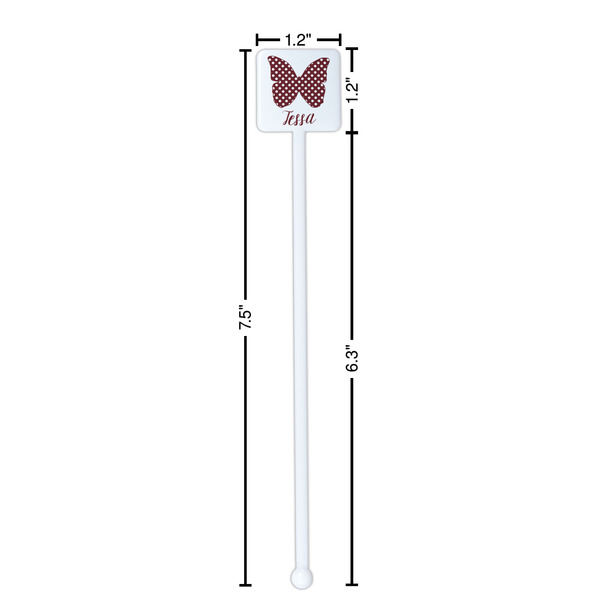 Polka Dot Butterfly White Plastic Stir Stick - Square - Dimensions