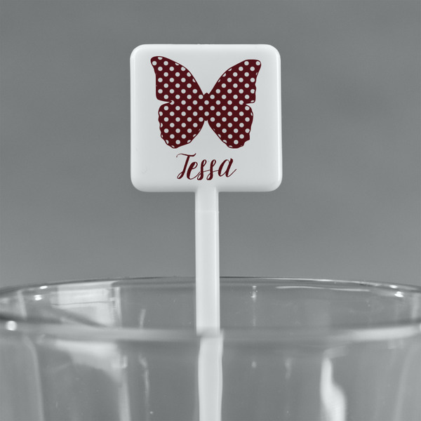 Polka Dot Butterfly White Plastic Stir Stick - Square - Main
