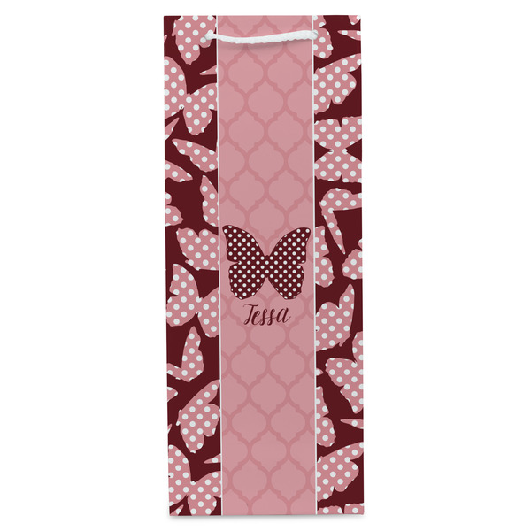 Polka Dot Butterfly Wine Gift Bag - Gloss - Front