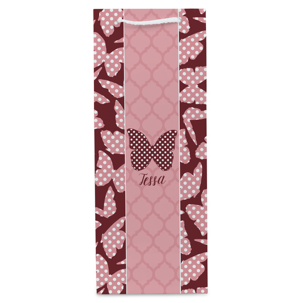 Polka Dot Butterfly Wine Gift Bag - Matte - Front
