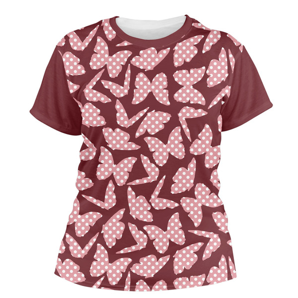 Custom Polka Dot Butterfly Women's Crew T-Shirt - Medium