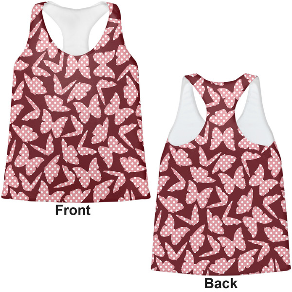 Polka Dot Butterfly Womens Racerback Tank Tops - Medium - Front and Back