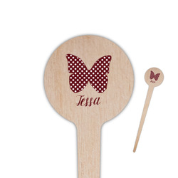 Polka Dot Butterfly 4" Round Wooden Food Picks - Single Sided (Personalized)