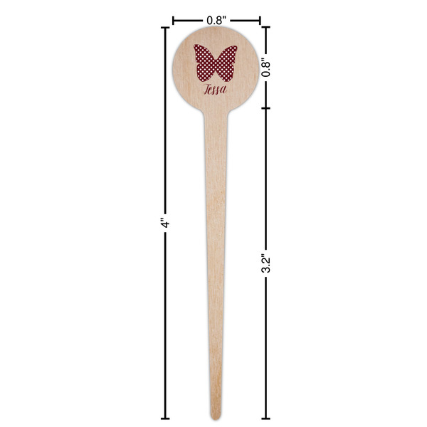 Polka Dot Butterfly Wooden 4" Food Pick - Round - Dimensions