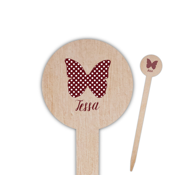 Custom Polka Dot Butterfly 6" Round Wooden Food Picks - Single Sided (Personalized)