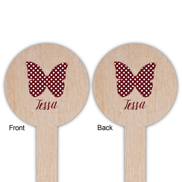 Polka Dot Butterfly Wooden 6" Food Pick - Round - Double Sided - Front & Back